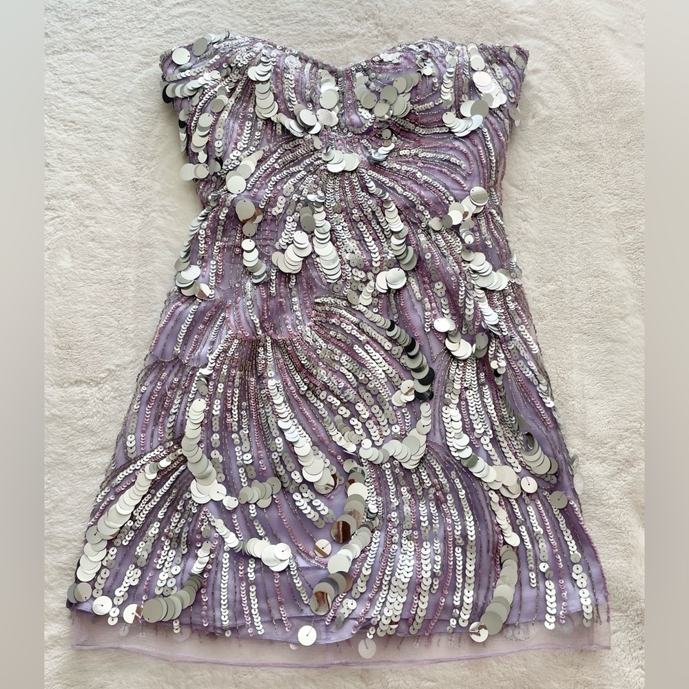 Sherri Hill sequin beaded strapless cocktail/prom dress in lavender/lilac